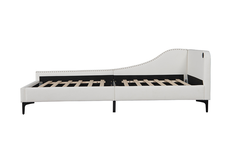 4546-3U Cadru de pat din piele în formă de L tapitat USB