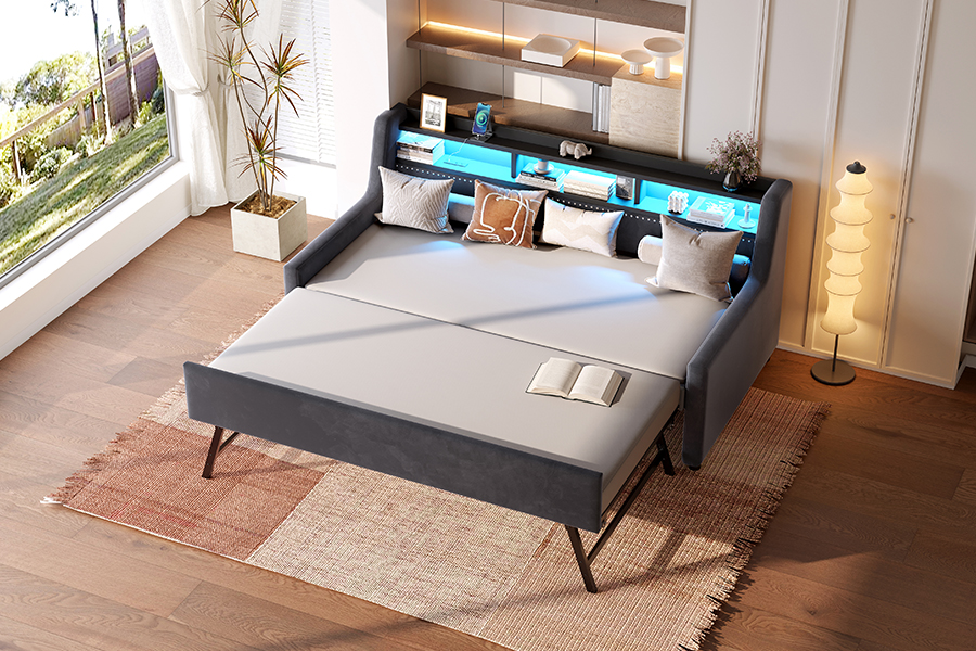 4857-1U Canapea extensibilă cu călărie moale din catifea