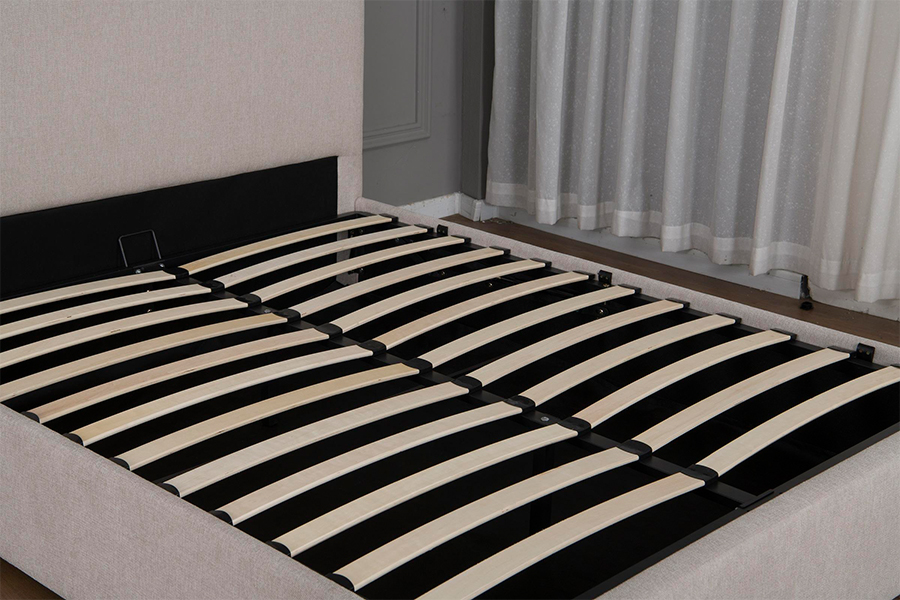 5017G Cadru de pat de depozitare hidraulic modern tapitat din stofa bej