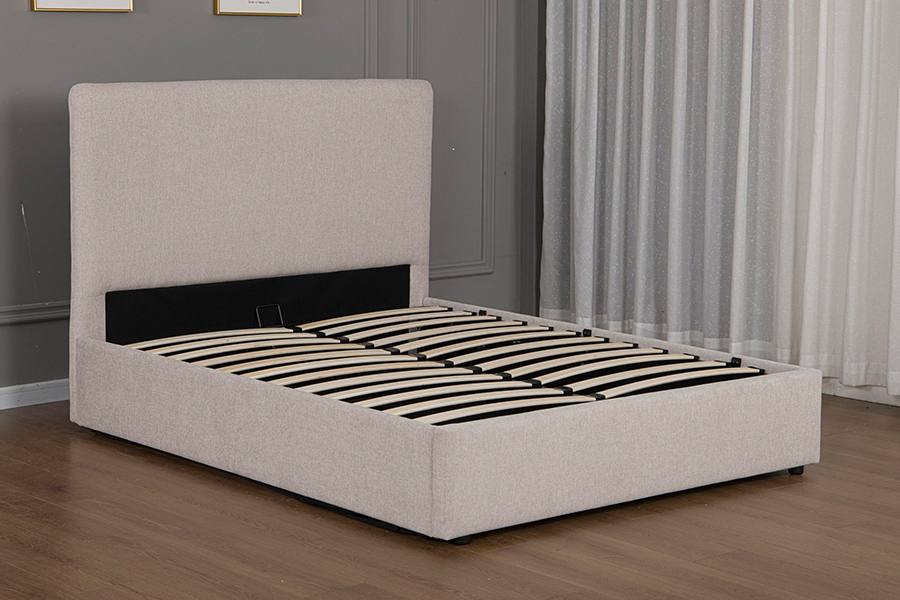 5017G Cadru de pat de depozitare hidraulic modern tapitat din stofa bej