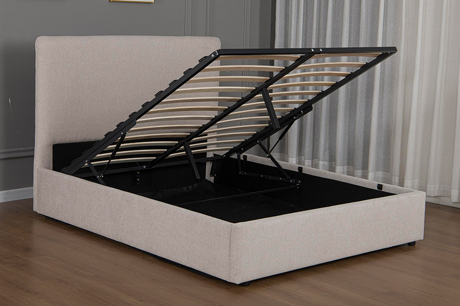 5017G Cadru de pat de depozitare hidraulic modern tapitat din stofa bej