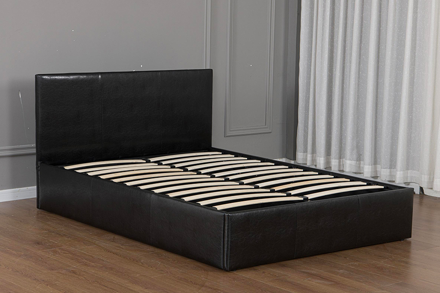 5030G Cadru de pat de depozitare tapițat modern din piele artificială neagră