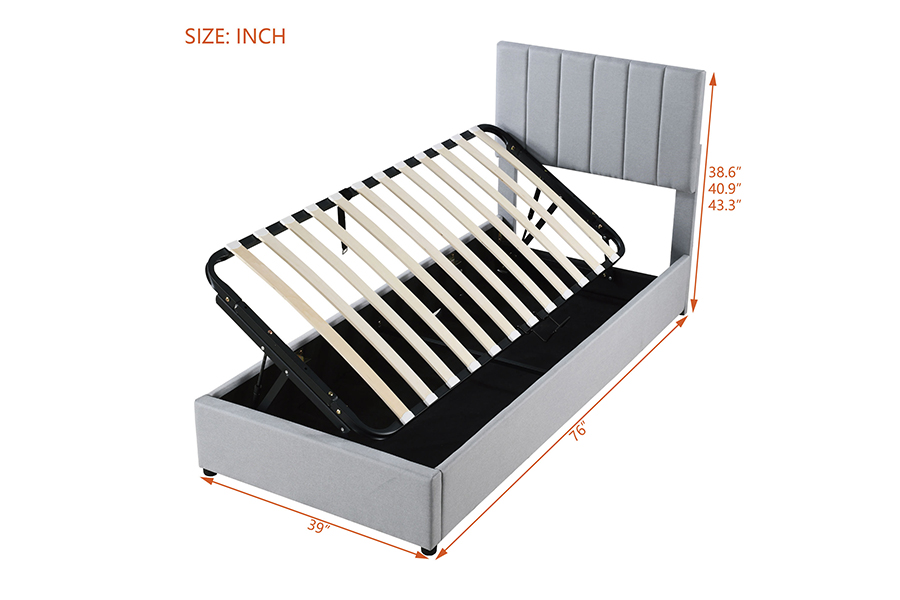 N16 Modern Grey Fabric Funcție de depozitare ridicabilă Cadru de pat tapitat