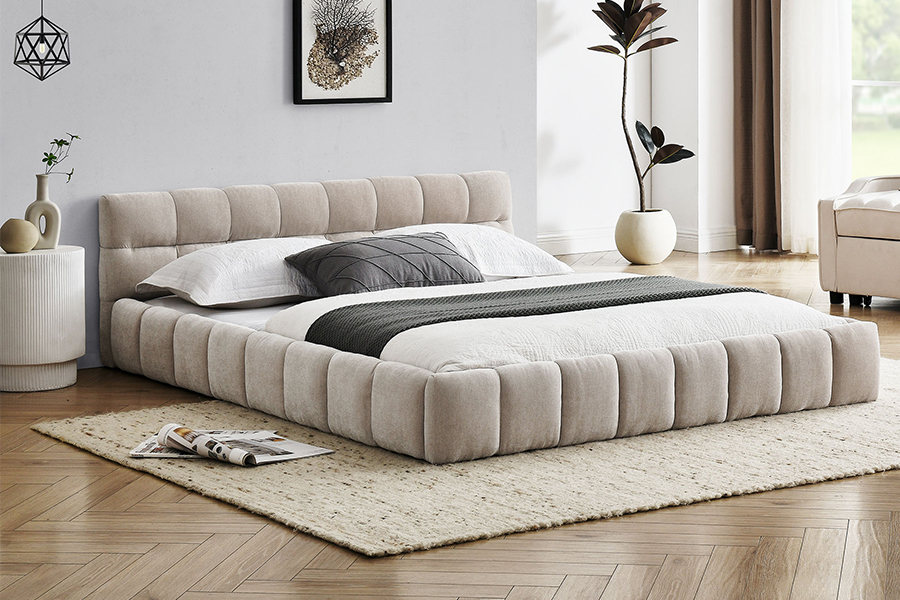 N11 Design pătrat modern Cadru de pat tapitat confortabil și reglabil