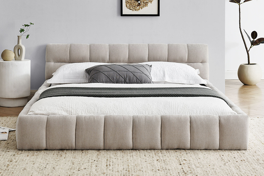 N11 Design pătrat modern Cadru de pat tapitat confortabil și reglabil