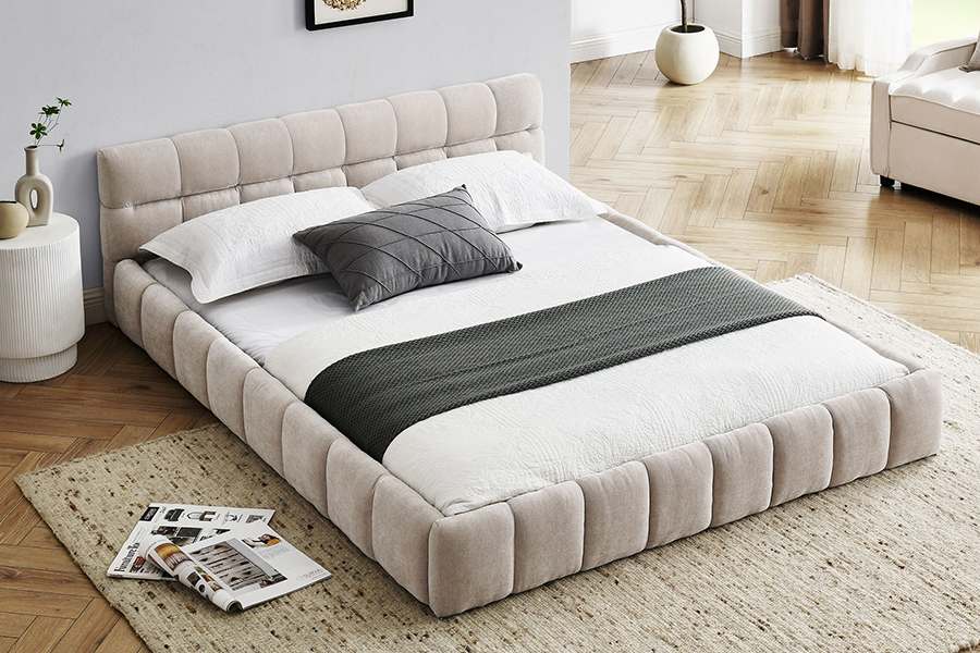 N11 Design pătrat modern Cadru de pat tapitat confortabil și reglabil