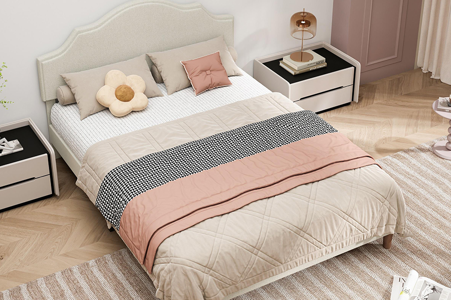 N21 Pat tapitat Queen Size din material bej de înaltă calitate