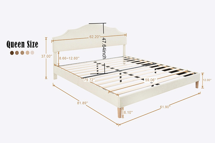 N21 Pat tapitat Queen Size din material bej de înaltă calitate