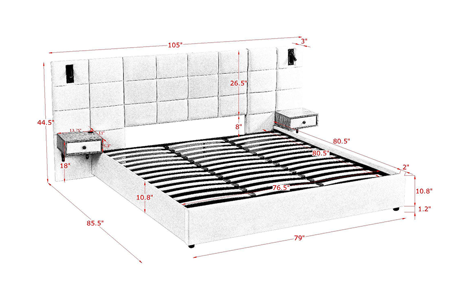 Cadru de pat reglabil N6 Material pat moale Cadru de pat tapitat cu LED