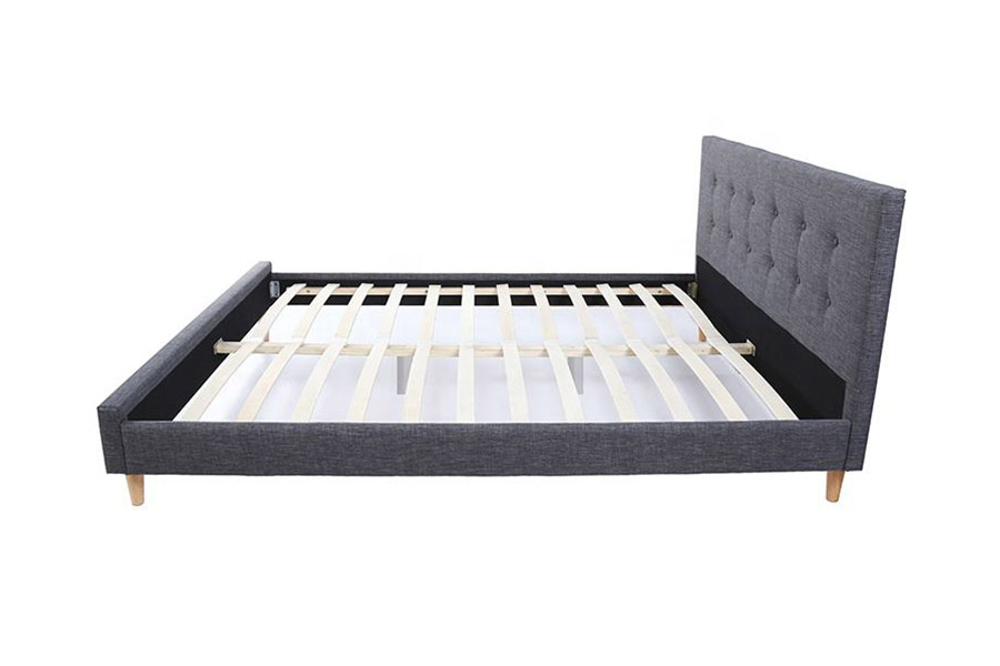 1380 Scandinavian Beds Pat Tapițat Tesatura Gri Inchis