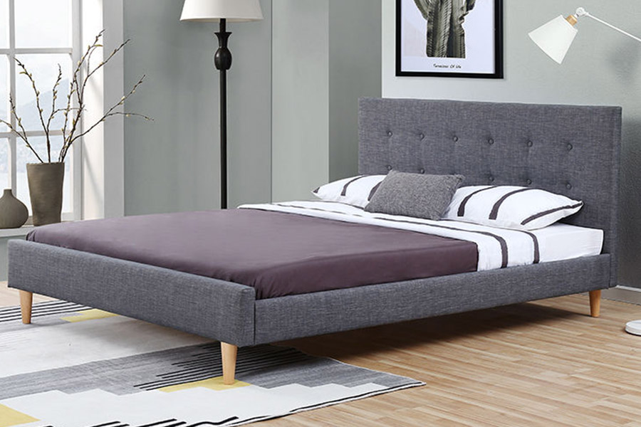 1380 Scandinavian Beds Pat Tapițat Tesatura Gri Inchis