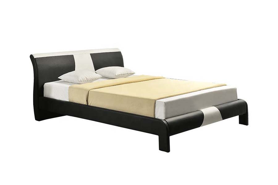 1857 Cadru de pat tapitat cu LED din piele artificială, modernă și contemporană