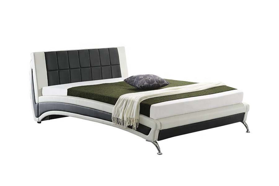 1857 Cadru de pat tapitat cu LED din piele artificială, modernă și contemporană