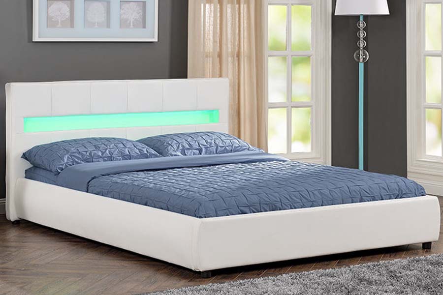 1813 Alb PU Soft Bed Cadru pat tapitat LED
