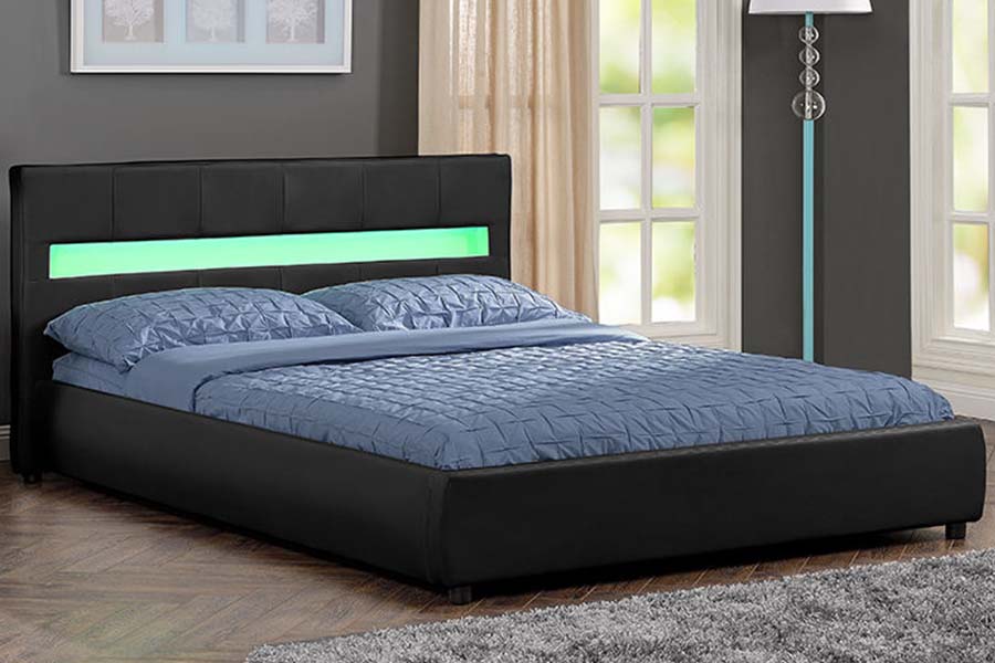 1813 Alb PU Soft Bed Cadru pat tapitat LED