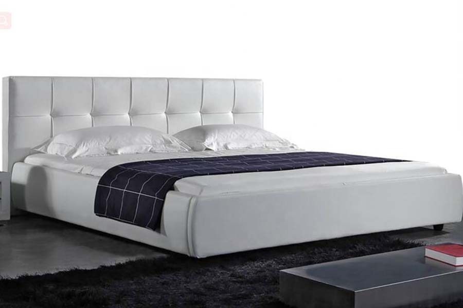 1813 Alb PU Soft Bed Cadru pat tapitat LED