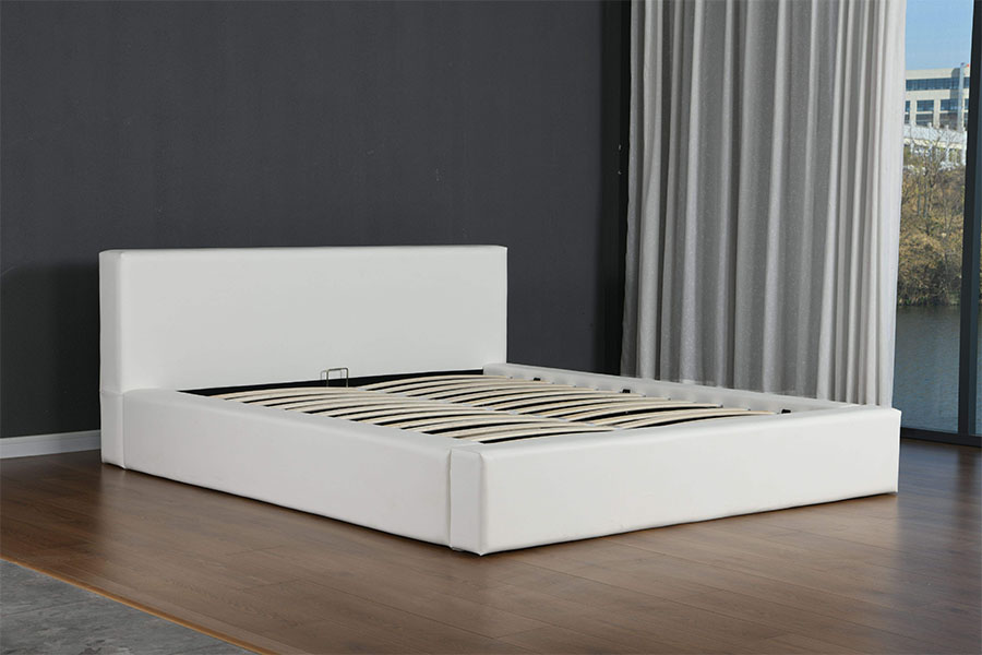 4246 Cadru de pat de depozitare din piele artificială scandinavă minimalistă