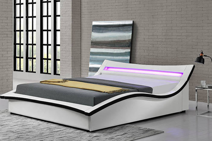 1877 Cadru pat tapitat cu LED din piele PU de lux