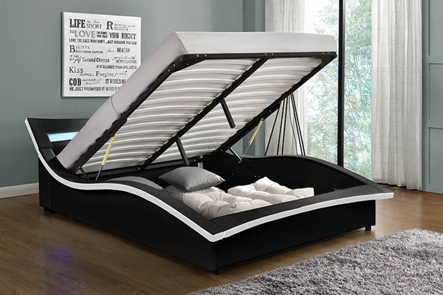 1877 Cadru pat tapitat cu LED din piele PU de lux