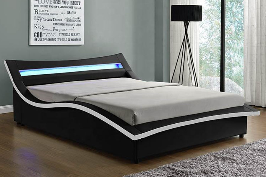 1877 Cadru pat tapitat cu LED din piele PU de lux