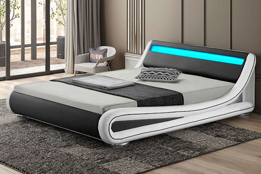 1137-1 Cadru pat tapitat din piele Smart LED King Storage