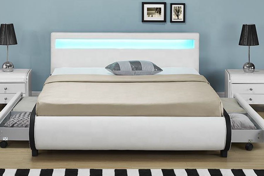 1135-1D Pat tapițat cu sertar de depozitare cu LED-uri din piele PU