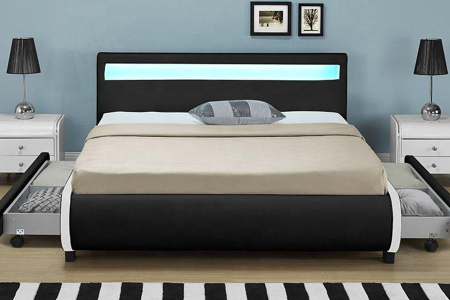 1135-1D Pat tapițat cu sertar de depozitare cu LED-uri din piele PU