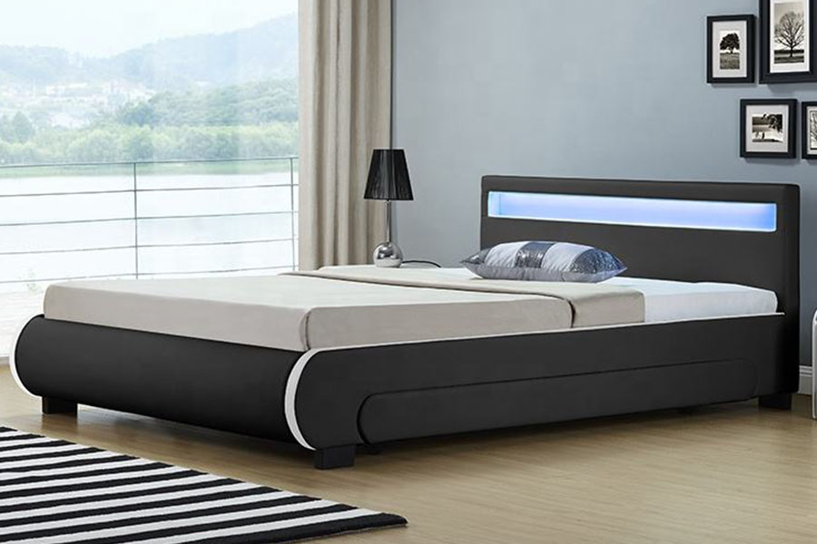 1135-1D Pat tapițat cu sertar de depozitare cu LED-uri din piele PU