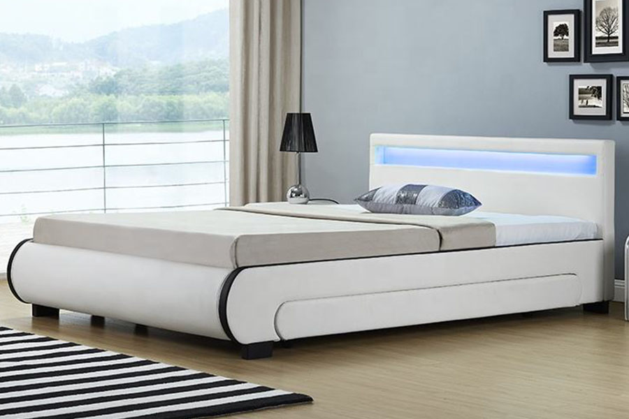 1135-1D Pat tapițat cu sertar de depozitare cu LED-uri din piele PU