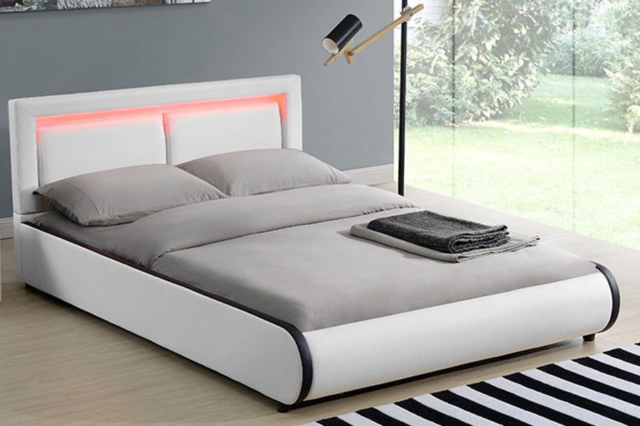 1124-1 Cadru de pat tapitat din piele modern european cu LED