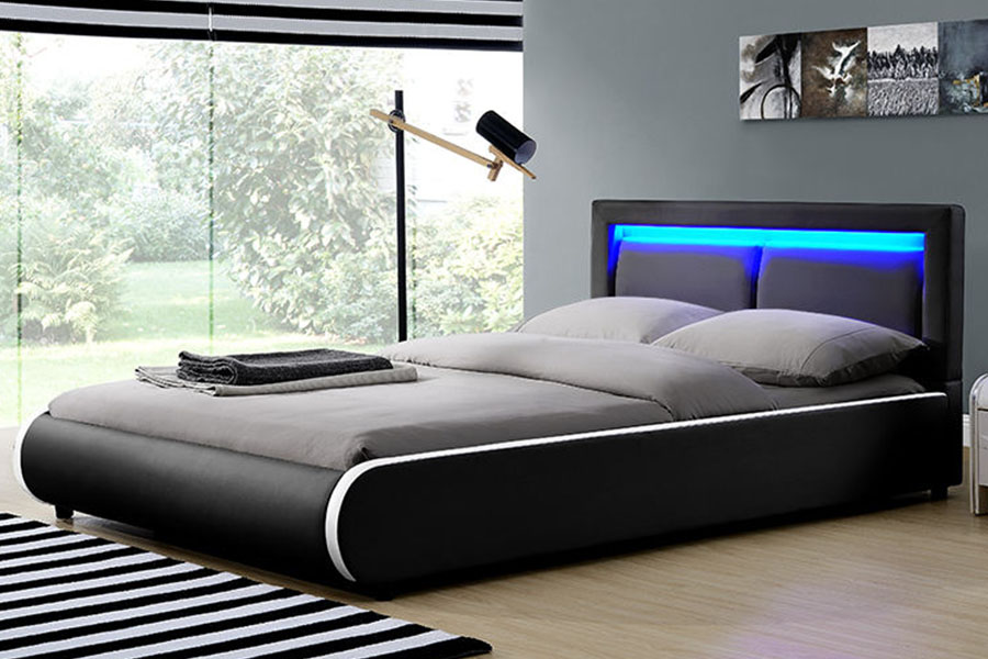 1124-1 Cadru de pat tapitat din piele modern european cu LED