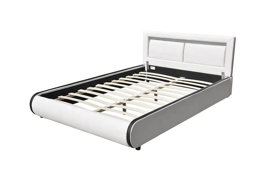 1124-1 Cadru de pat tapitat din piele modern european cu LED