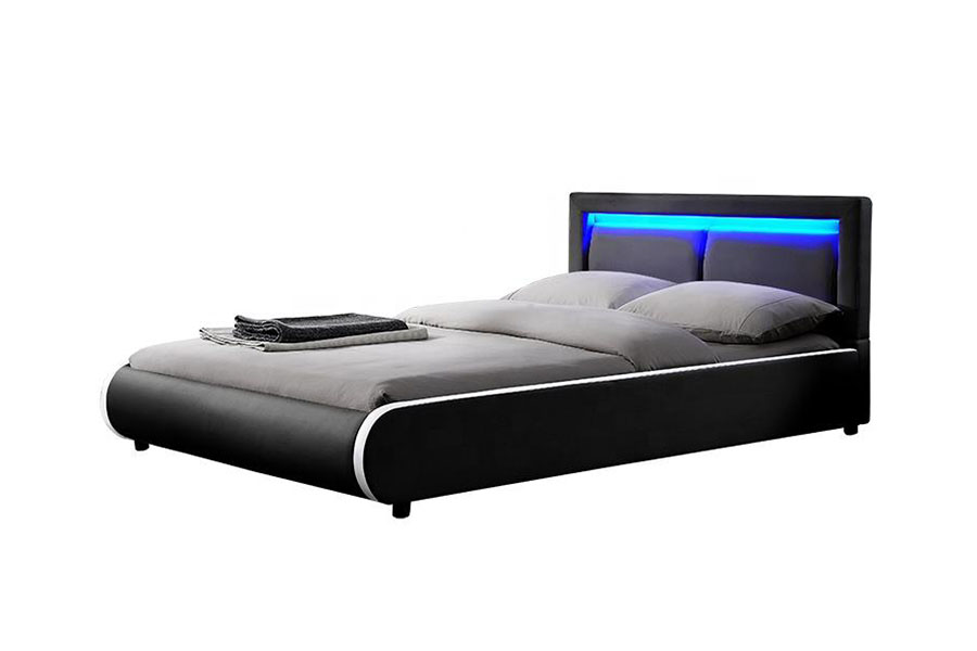 1124-1 Cadru de pat tapitat din piele modern european cu LED