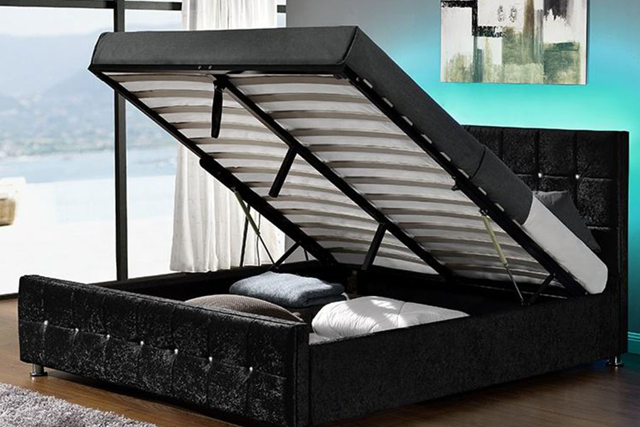 1149-1G Pat modern de depozitare cu ridicare cu gaz LED din catifea chenille