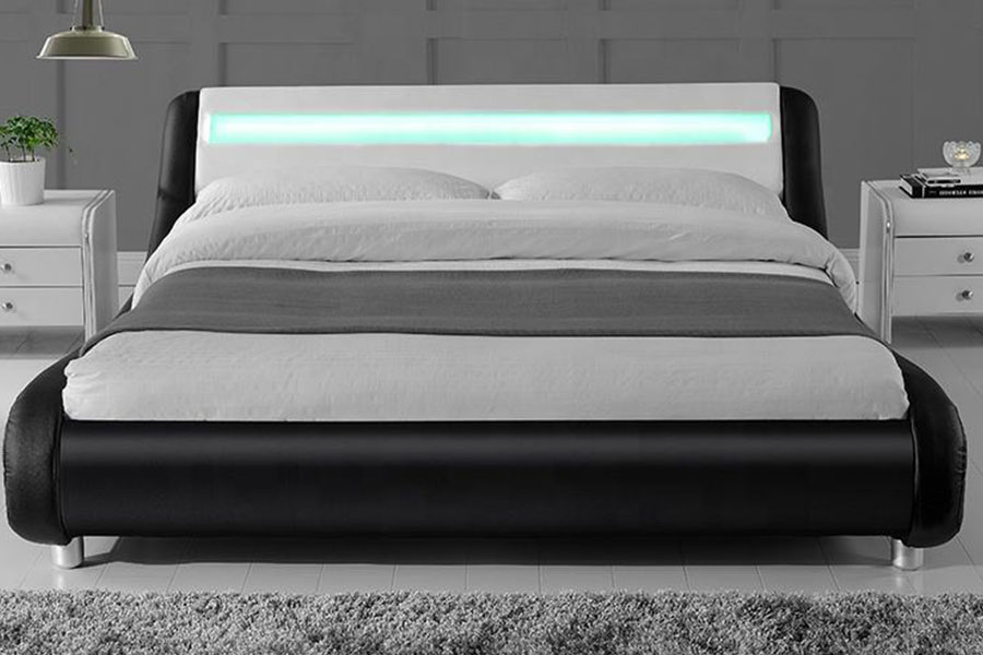 1140-1 Cadru de pat tapitat cu LED-uri din piele sintetică