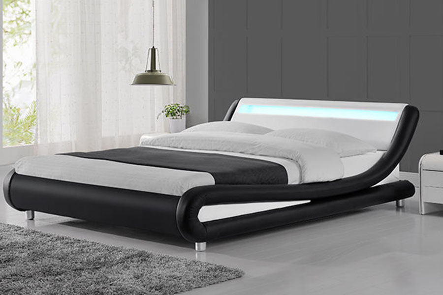 1140-1 Cadru de pat tapitat cu LED-uri din piele sintetică
