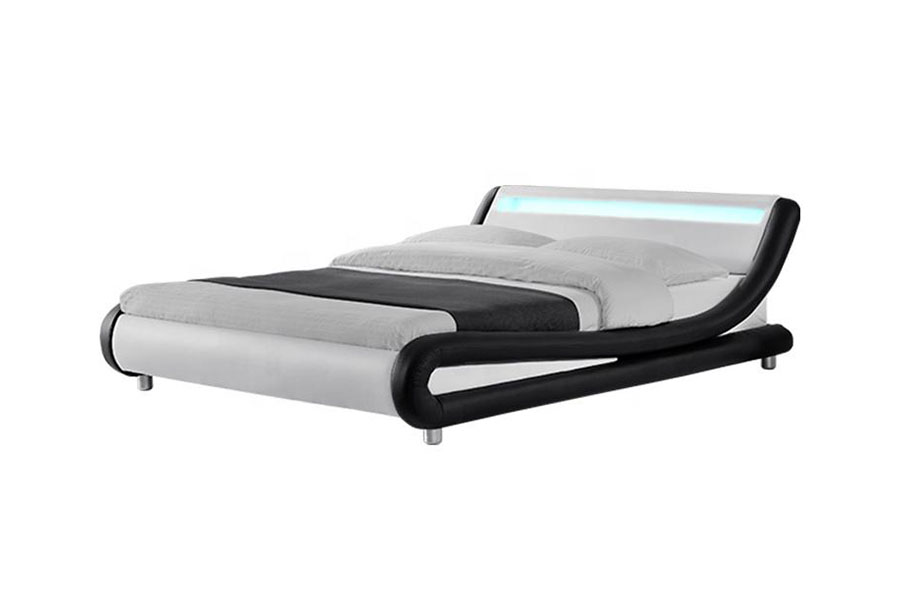 1140-1 Cadru de pat tapitat cu LED-uri din piele sintetică