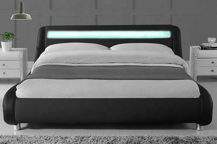 1140-1 Cadru de pat tapitat cu LED-uri din piele sintetică