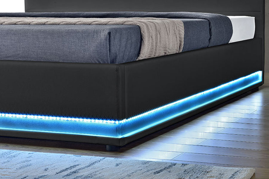 1165-1G Cadru pat tapitat cu LED pentru depozitare din piele de lux modern