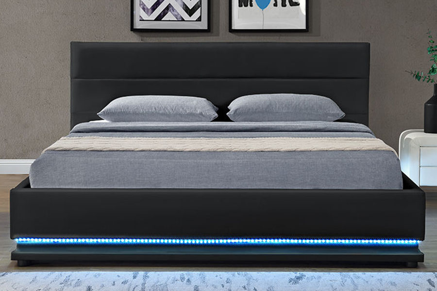 1165-1G Cadru pat tapitat cu LED pentru depozitare din piele de lux modern