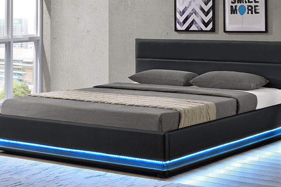 1165-1G Cadru pat tapitat cu LED pentru depozitare din piele de lux modern