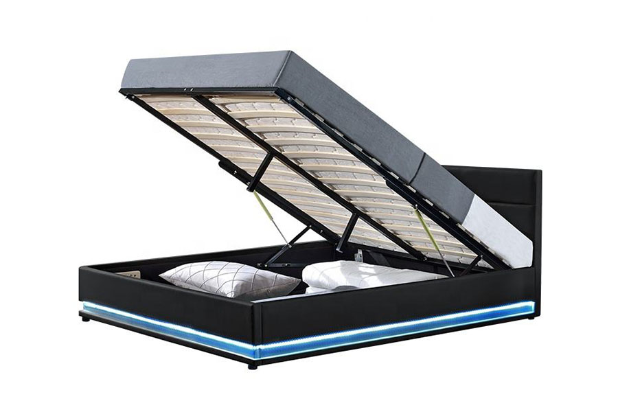 1165-1G Cadru pat tapitat cu LED pentru depozitare din piele de lux modern