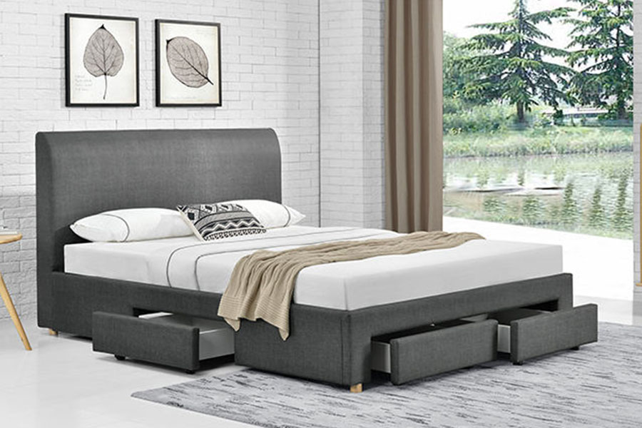 1216D Cadru de pat de depozitare tapițat din material textil minimalist cu patru sertare