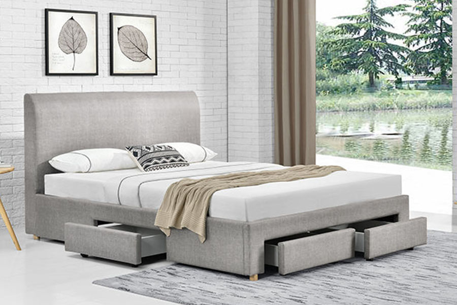 1216D Cadru de pat de depozitare tapițat din material textil minimalist cu patru sertare