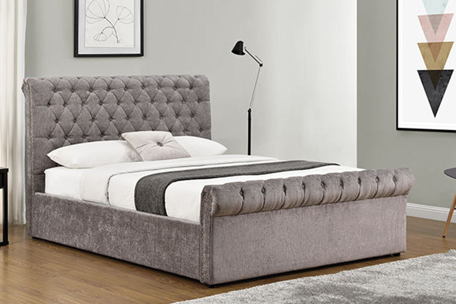 1208G Cadru de pat de depozitare pentru otomană din chenille-catifea Chesterfield