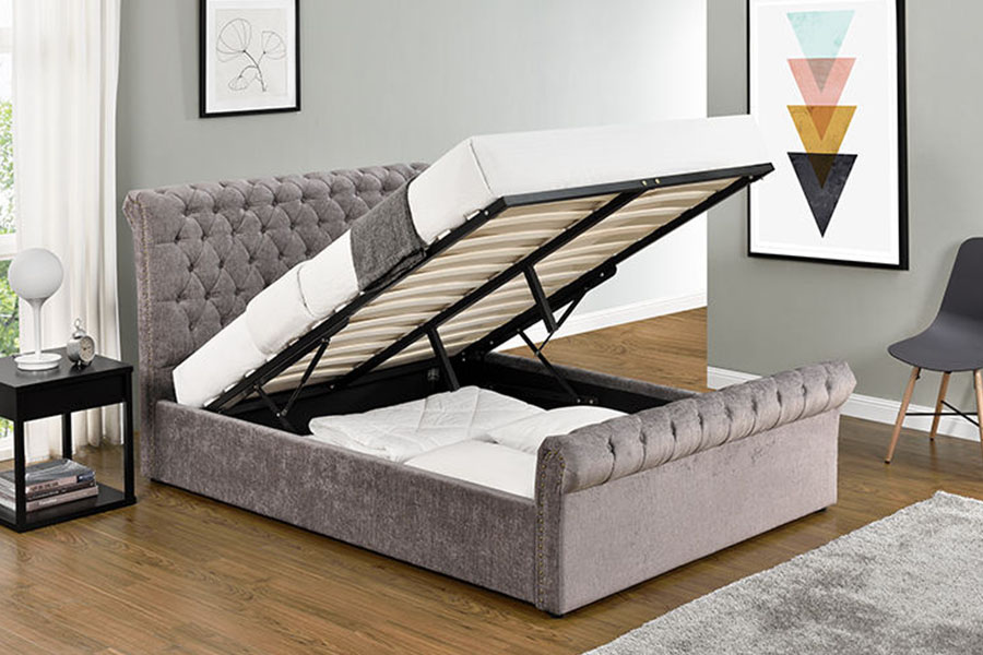 1208G Cadru de pat de depozitare pentru otomană din chenille-catifea Chesterfield
