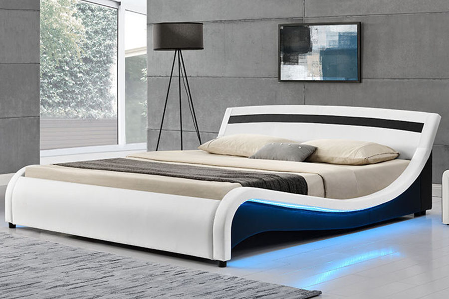 1188-1-2B Cadru de pat tapitat modern cu LED din piele PU