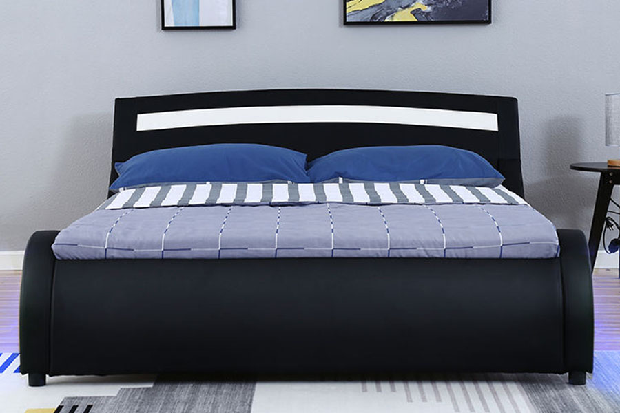 1188-1-2B Cadru de pat tapitat modern cu LED din piele PU