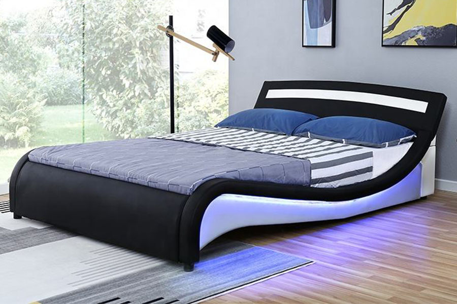 1188-1-2B Cadru de pat tapitat modern cu LED din piele PU