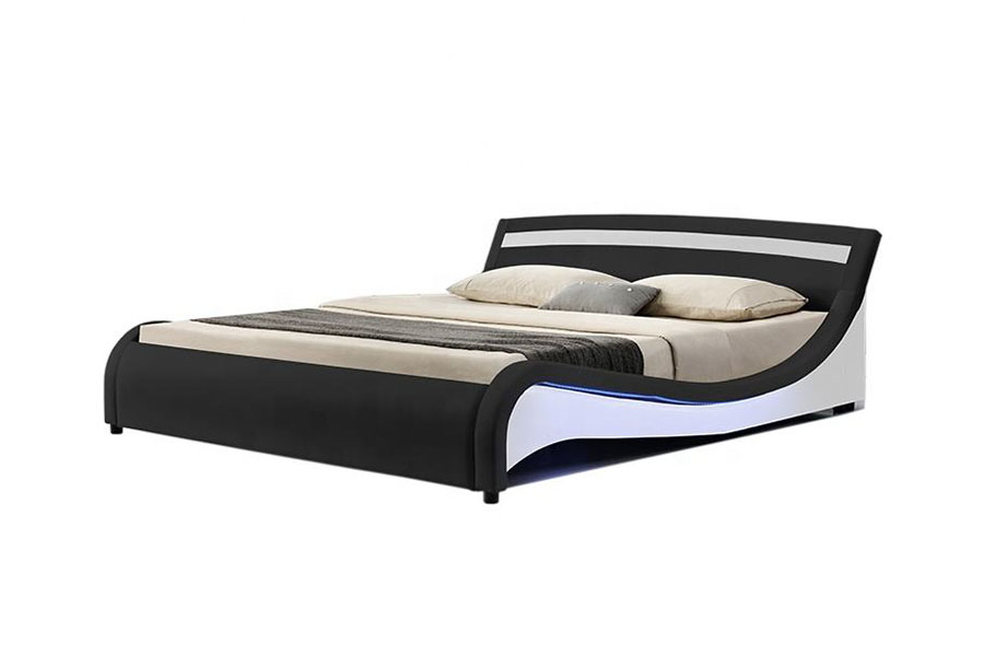 1188-1-2B Cadru de pat tapitat modern cu LED din piele PU